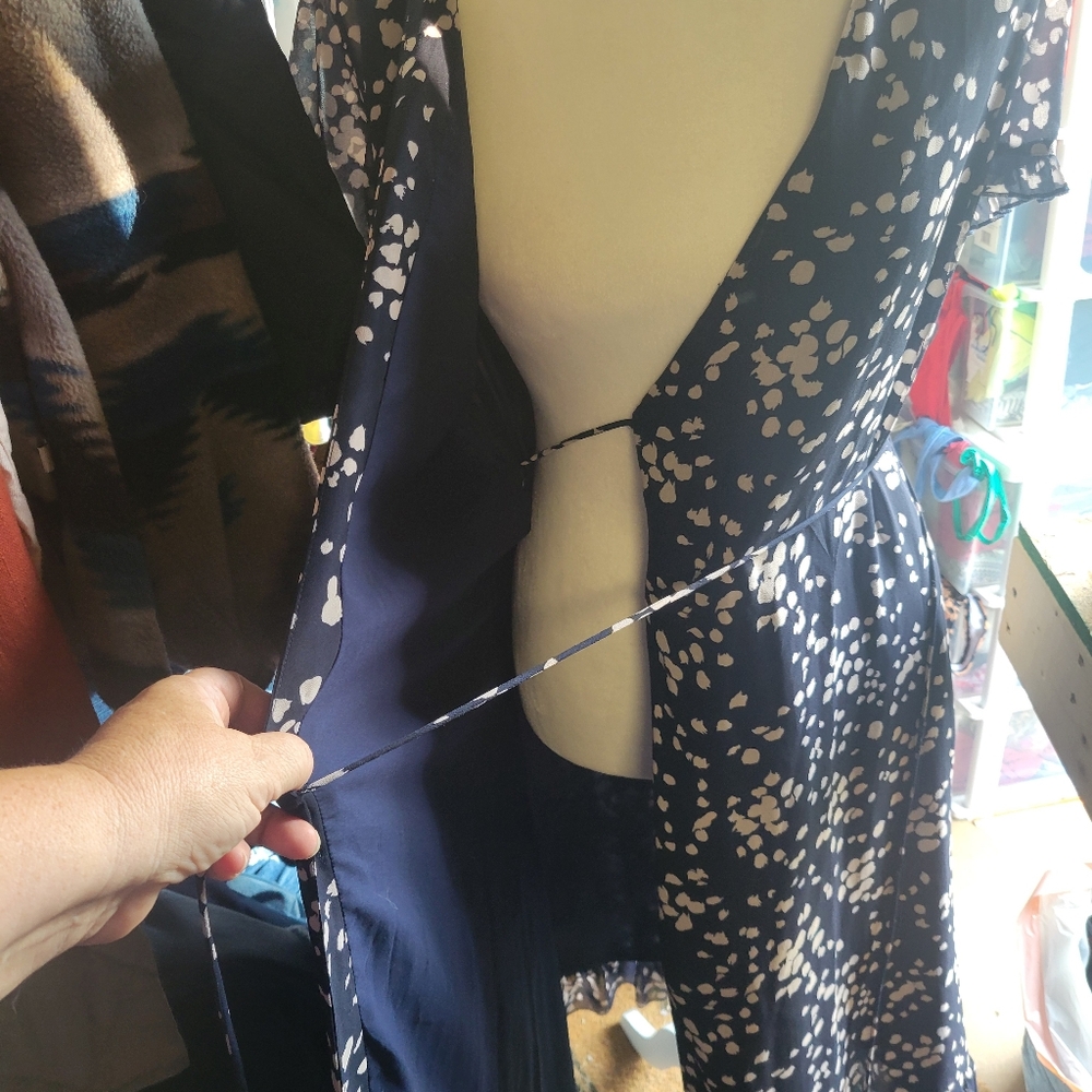 Madewell Ruffle-Edge Wrap Dress Navy Blue Women's Size XS - Picture 5 of 6